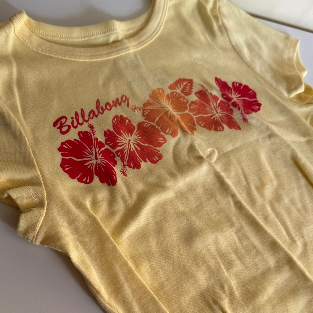 Billabong womens Yellow Tee with Red Floral Design